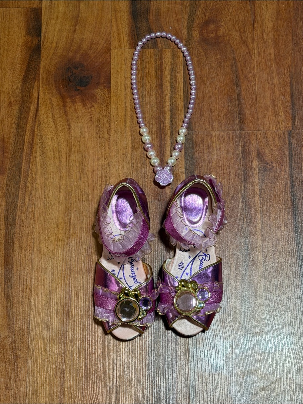 Disney Rapunzel Princess Dress-Up Shoes with Bead Necklace size 11-12